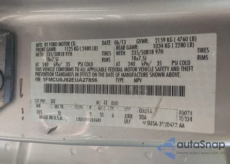 2014 Ford Escape Titanium from USA, damaged, VIN 1FMCU0J92EUA27856